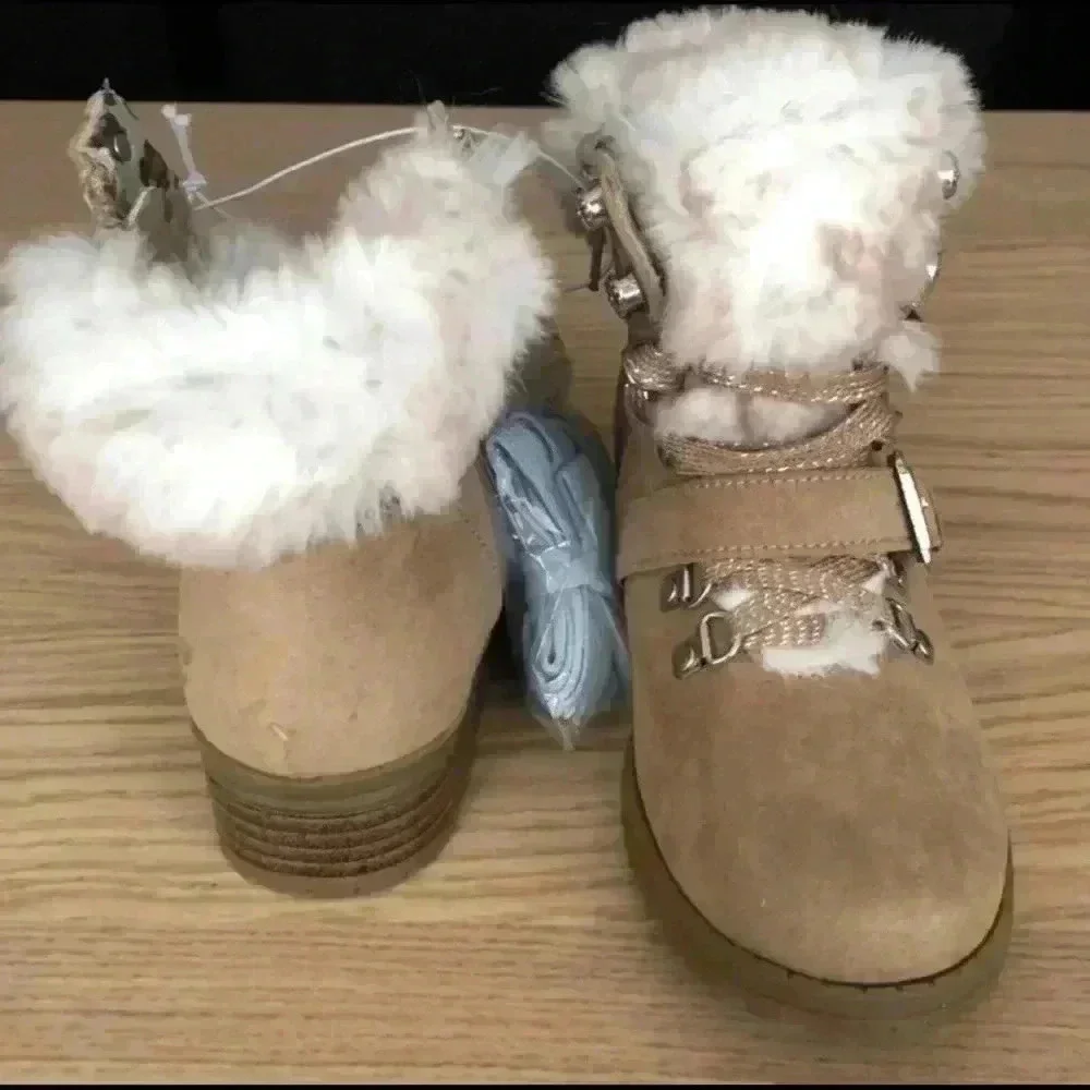 🆕JUSTICE TAN FAUX FUR HIKING BOOTS 1🆕